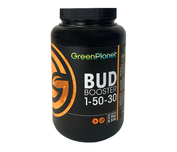Green Planet Nutrients – Bud Booster, here in the 2.5-kilo size, delivers phosphorus and potassium