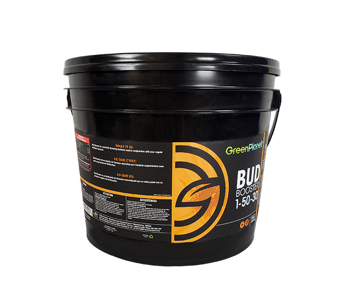 The 10-kilo size of Green Planet Nutrients – Bud Booster, used with your regular fertilizer program