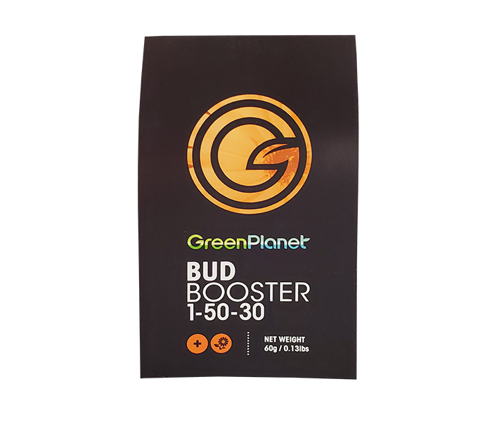 The convenient 60-gram packet of Green Planet Nutrients – Bud Booster