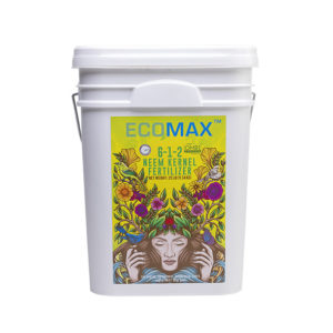 The 25-pound size of ECOMAX Neem Kernel Fertilizer, a plant nutrient derived from the herb Neem