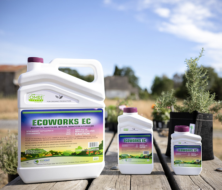 ECOWORKS EC, shown in 3 different sizes, is effective for disease and pest control