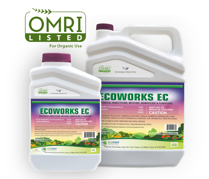 ECOWORKS EC 4-in-1 pesticide, shown here in 2 sizes, has protein, carbohydrates, macronutrients and Neem