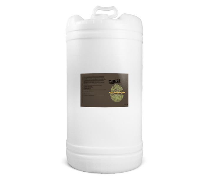 A 15 gallon drum of Roots Organics Extreme Serene, which has high-grade kelp as a natural wetting agent