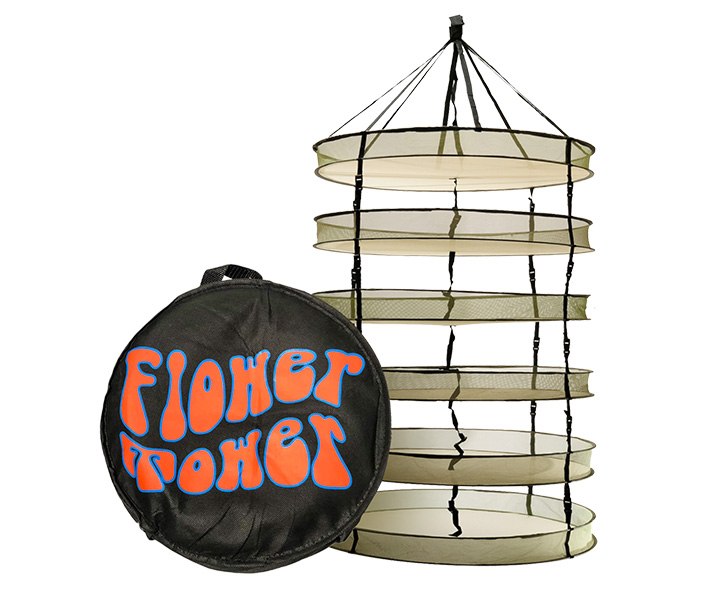 The Flower Tower Dry Rack features an open top and buckle straps for efficient, even drying