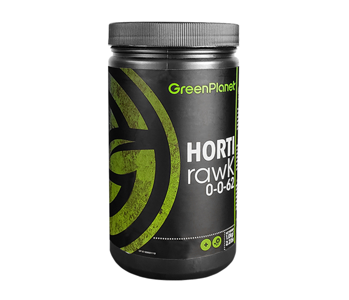 Shown in 1-kilo size, Green Planet Nutrients – Horti-rawK gives plants a large dose of potassium
