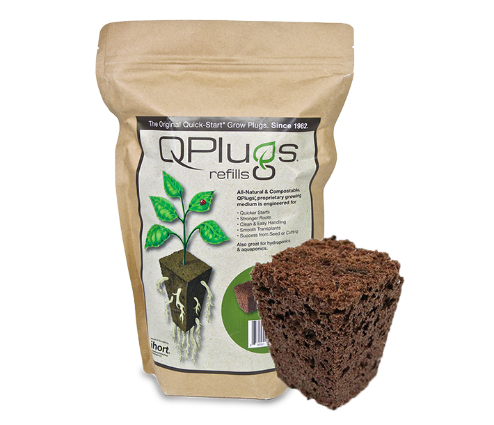 Ihort QPlugs refill bag, with a sample plug next to it, helps build a strong foundation for plants