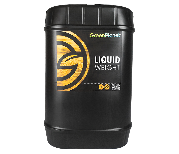 Green Planet Nutrients – Liquid Weight, here in 23-liter size, helps roots absorb nutrients