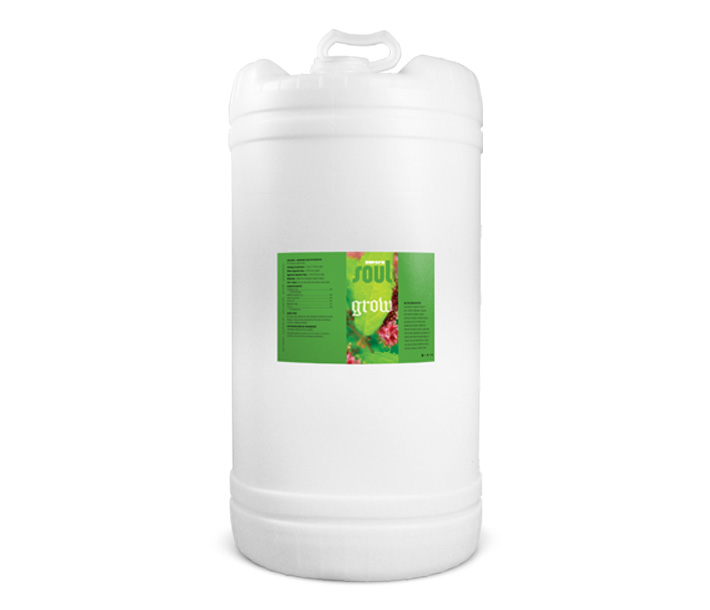 A 15 gallon size of Soul Synthetics Soul Grow, which boosts plants during the growth stage