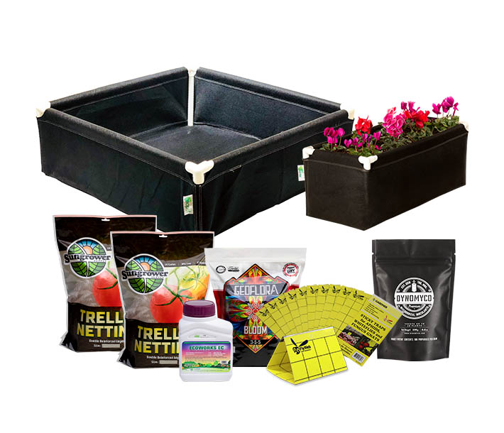 Vegetable Garden Kit - Raised Bed with GeoPlanter fabric raised beds, Geoflora BLOOM, DYNOMYCO, and other products for planting