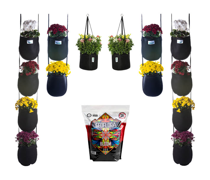 Vertical Garden Kit including GeoPot hanging pots and Geoflora BLOOM fertilizer