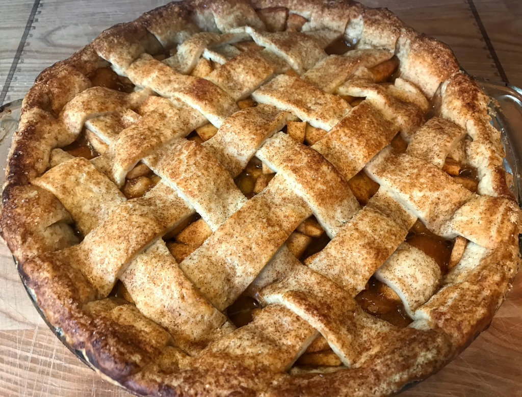 baked apple pie with lattice crust