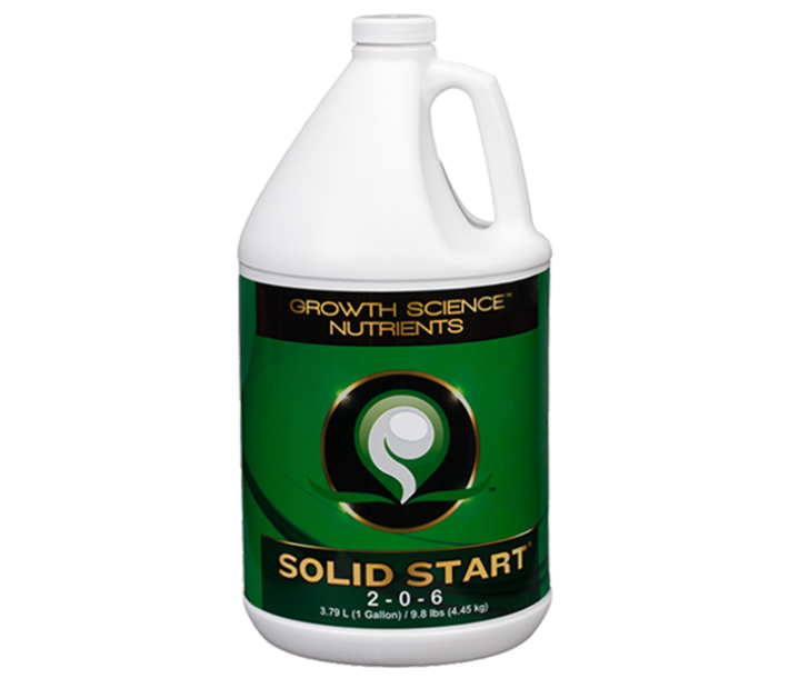 The gallon jug of Growth Science - Solid Start offers key boosts for the vegetative cycle