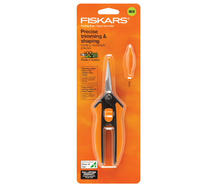 Pair of Straight tip stainless steel Fiskars scissors with spring assisted opening.