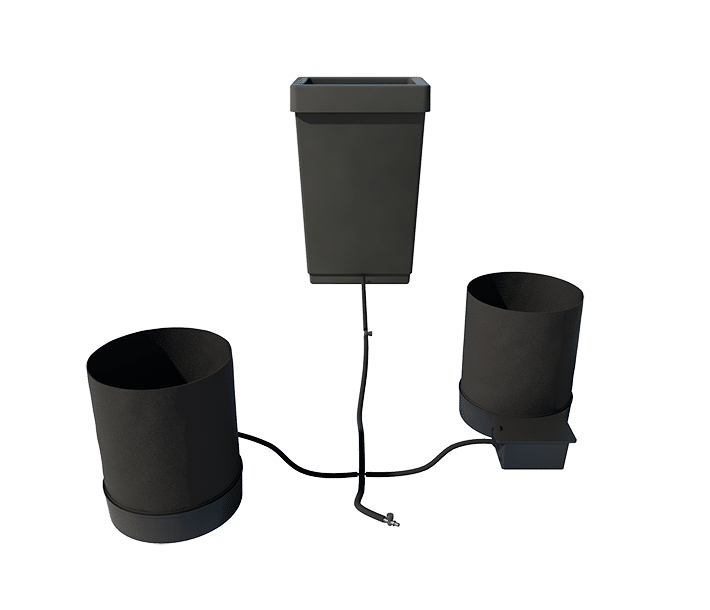 Rendered image of an AutoPot system with a two pot setup and reservoir.