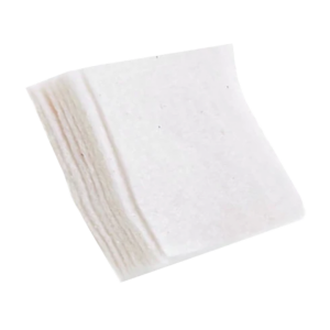 A stack of small white square filters for use with 4" duct fans as inline filters.