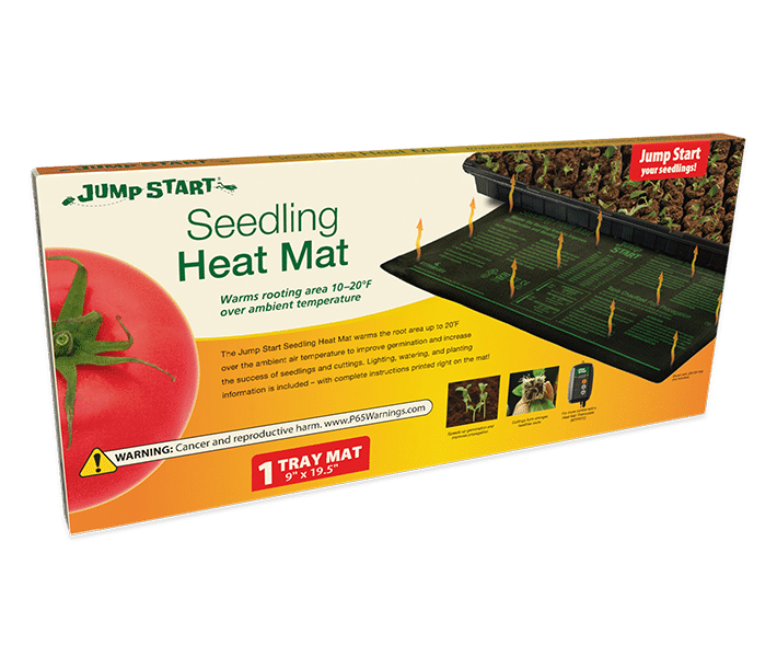 Jump Start seedling heat mat packaging, front view, transparent background